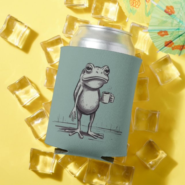 Frog Drinking Coffee Meme Mystical Toad Frog Lover Can Cooler (In Situ Summer)