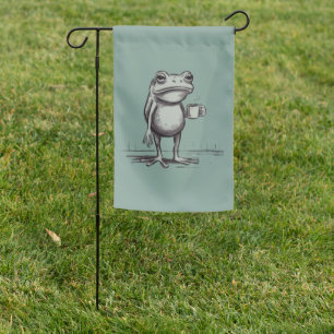 Frog Drinking Coffee Meme Mystical Toad Frog Lover Garden Flag