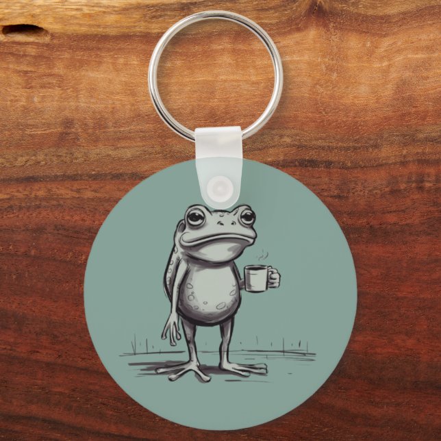 Frog Drinking Coffee Meme Mystical Toad Frog Lover Keychain (Front)
