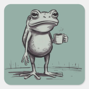 Frog Drinking Coffee Meme Mystical Toad Frog Lover Square Sticker