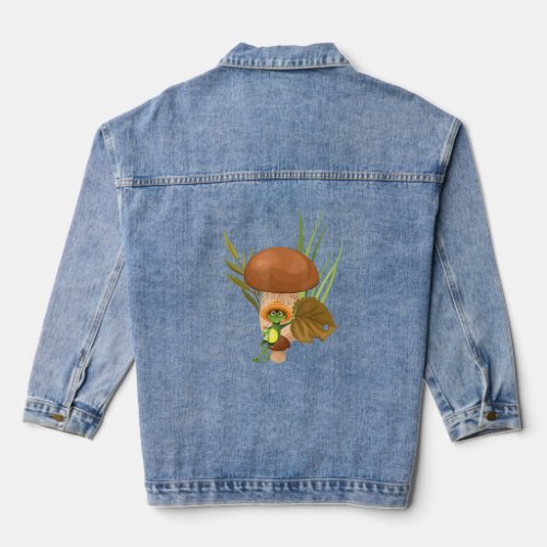 Frog Drinking Tea On Mushroom With A Mexican Sombr Denim Jacket