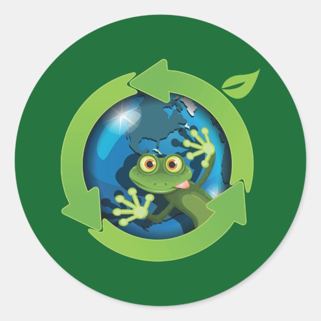 Frog Earth Day Recycling Eco Friendly Classic Round Sticker (Front)