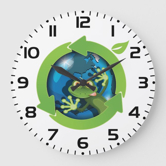Frog Earth Day Recycling Eco Friendly Large Clock (Front)