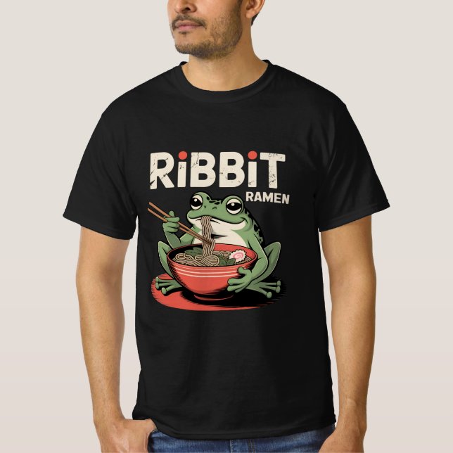 Frog Eating Ramen Funny Ribbit Ramen T-Shirt (Front)