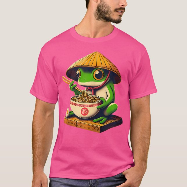 Frog Eating Ramen Kawaii Japanese Noodles Anime Lo T-Shirt (Front)