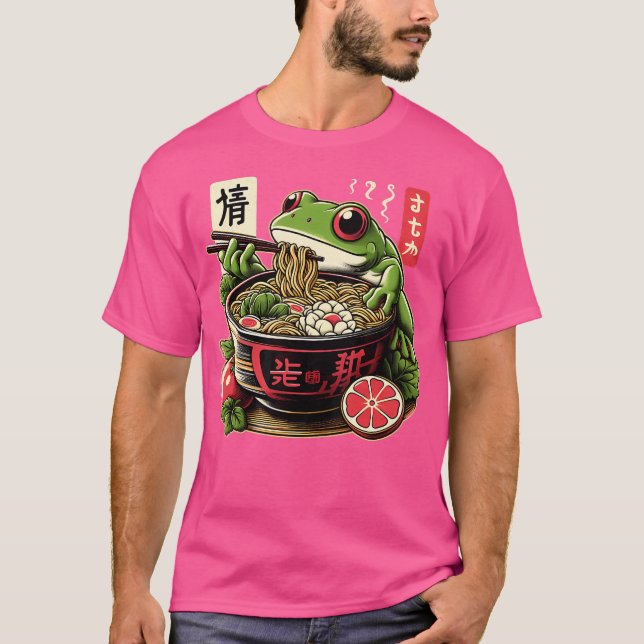 Frog Eating Ramen Kawaii Neko Japanese Noodles Ani T-Shirt (Front)