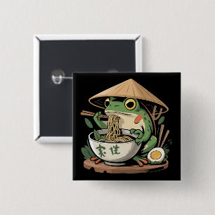 Frog Eating Ramen Kawaii Neko Japanese Noodles  Button