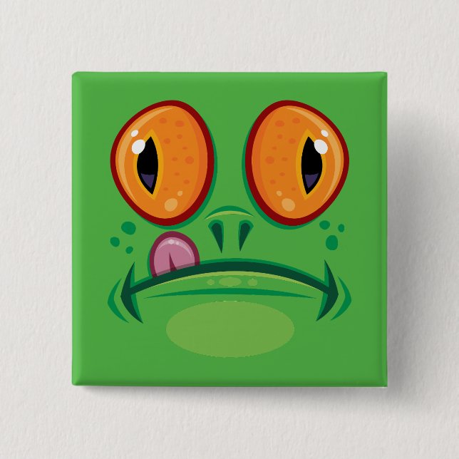 Frog Face with Tongue Cartoon Button (Front)