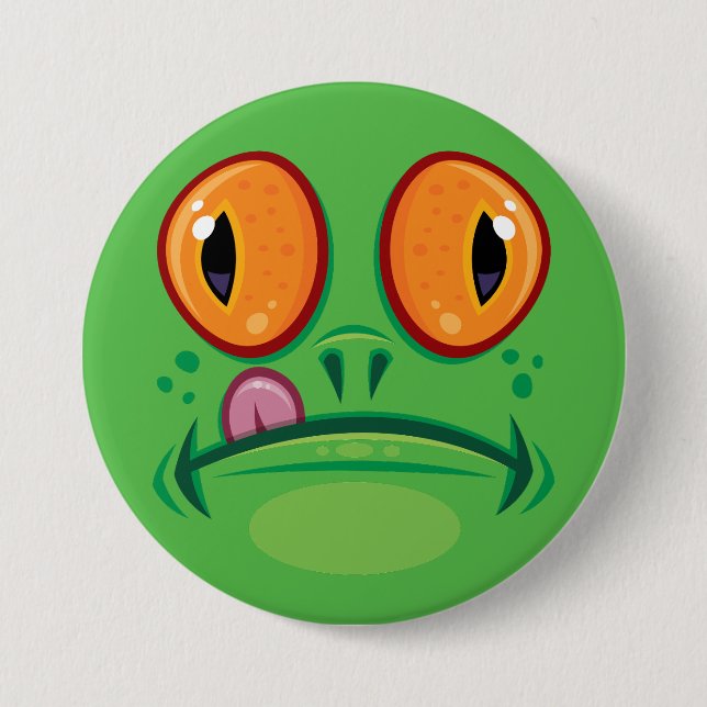 Frog Face with Tongue Cartoon Button (Front)
