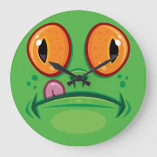 Frog Face with Tongue Cartoon Large Clock