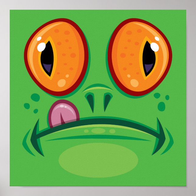 Frog Face with Tongue Cartoon Poster (Front)