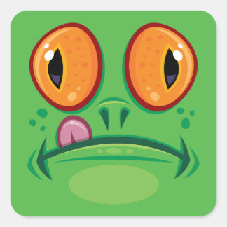 Frog Face with Tongue Cartoon Square Sticker