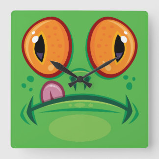 Frog Face with Tongue Cartoon Square Wall Clock