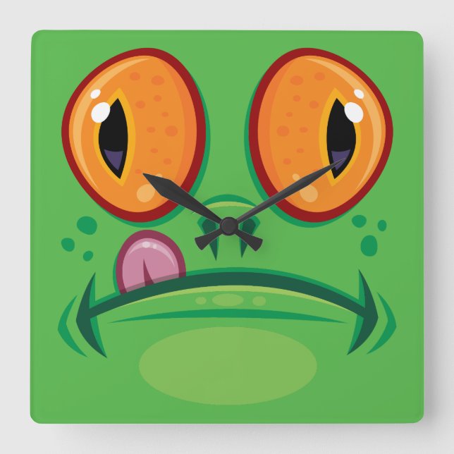 Frog Face with Tongue Cartoon Square Wall Clock (Front)