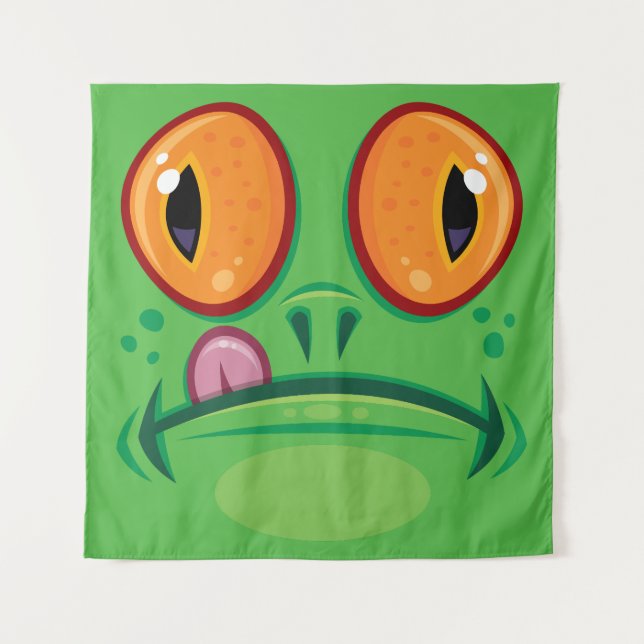 Frog Face with Tongue Cartoon Tapestry (Front)