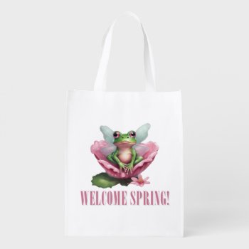 Frog Fairy Welcome Spring Ai Grocery Bag by SayItNow at Zazzle