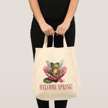 Frog Fairy Welcome Spring Ai Tote Bag by SayItNow at Zazzle