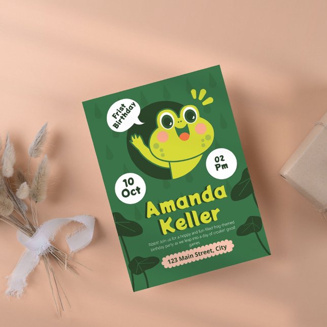 Frog First Birthday Invitation (Creator Uploaded)