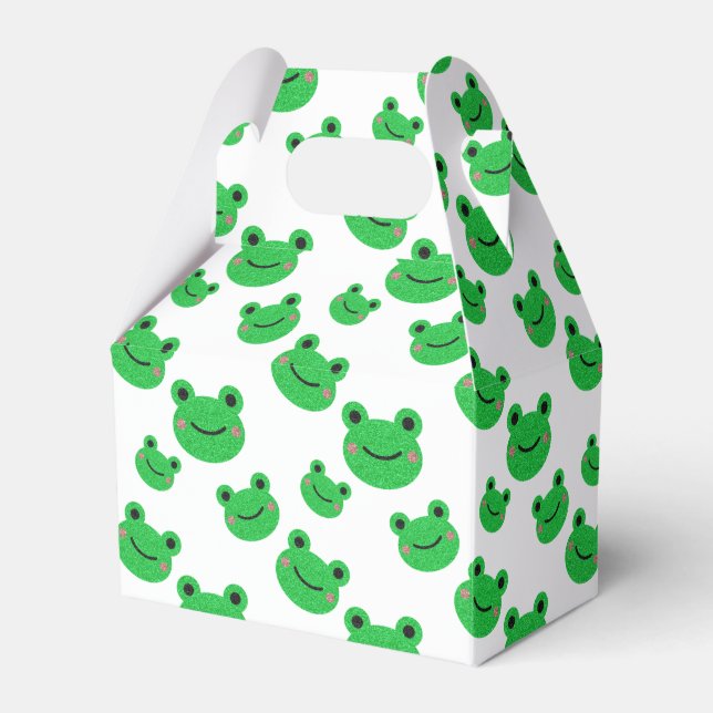Frog First Birthday party Croaking Green Glitter Favor Boxes (Front Side)
