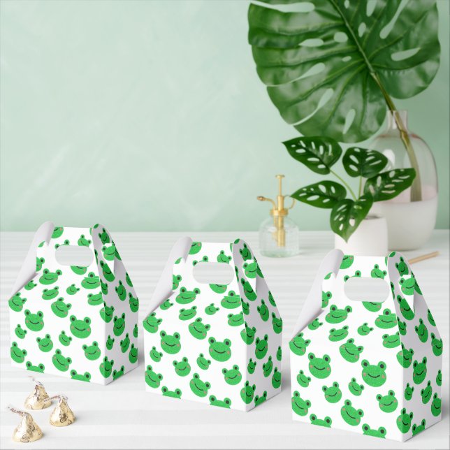 Frog First Birthday party Croaking Green Glitter Favor Boxes (Multiple)
