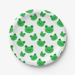 Frog First Birthday party Croaking Green Glitter Paper Plates