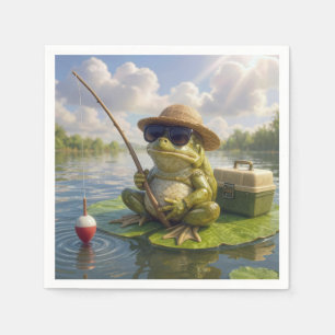 Frog Fishing From a Lily Pad Napkins