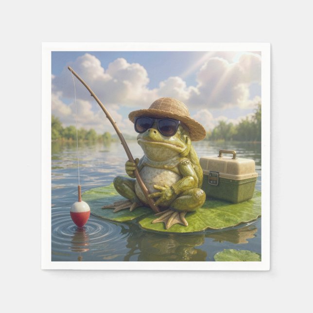 Frog Fishing From a Lily Pad Napkins (Front)