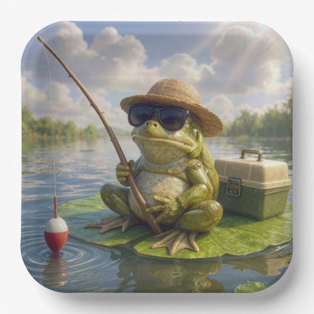 Frog Fishing From a Lily Pad Paper Plates (Front)