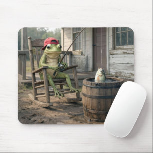 Frog Fishing in a Whiskey Barrel Mouse Pad