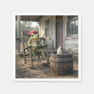 Frog Fishing in a Whiskey Barrel Napkins