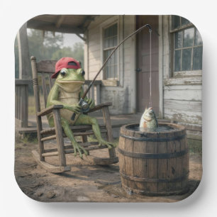 Frog Fishing in a Whiskey Barrel Paper Plates