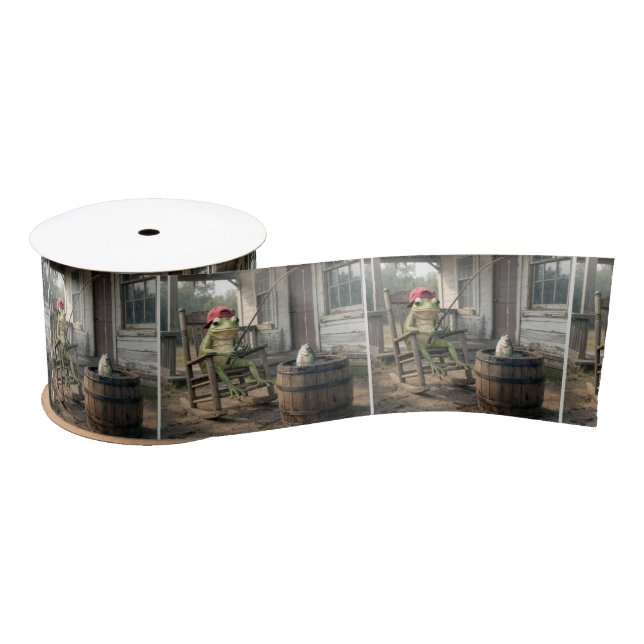 Frog Fishing in a Whiskey Barrel Satin Ribbon (Spool)