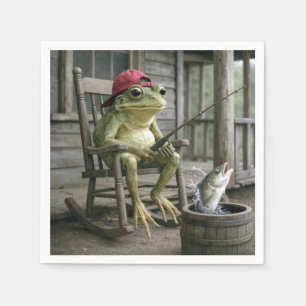 Frog Fishing in a Whisky Barrel Napkins