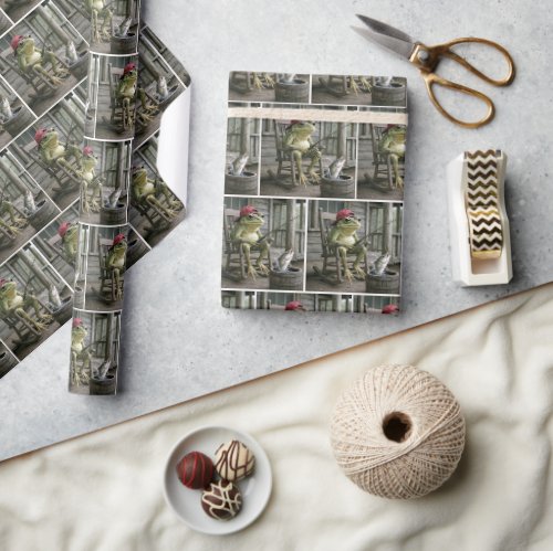 Frog Fishing in a Whisky Barrel Wrapping Paper