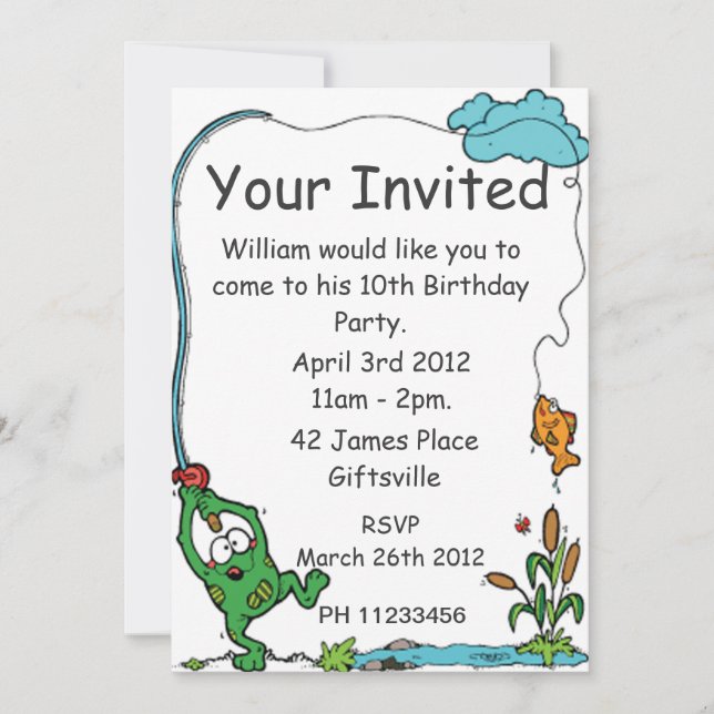 Frog Fishing Party Invitation (Front)