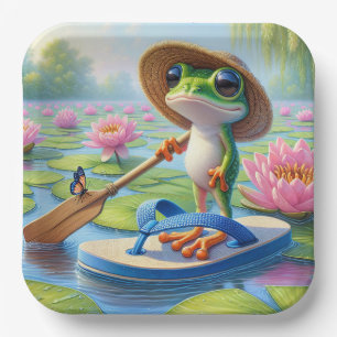 Frog Floating On a Flip-Flip Paper Plates