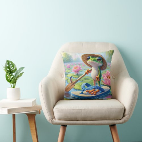 Frog Floating On a Flip_Flip Throw Pillow