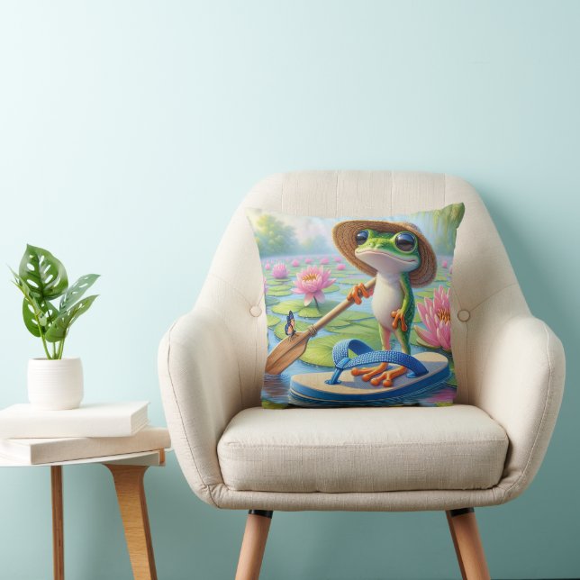 Frog Floating On a Flip-Flip Throw Pillow (Chair)