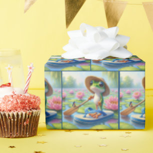 Frog Floating On a Flip-Flip Wrapping Paper