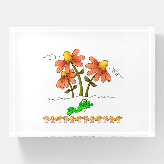 Frog Floral Mushroom School Office Paperweight (Front)