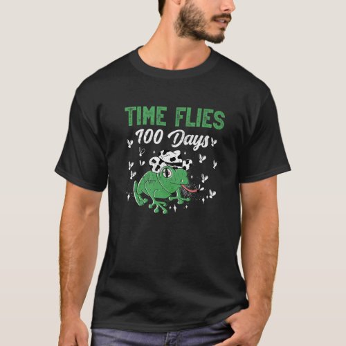 Frog Fly Time Flies 100 Days Of School T_Shirt