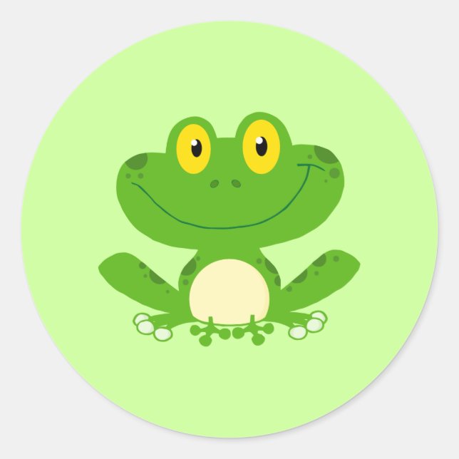 Frog Frogs Amphibian Green Cute Cartoon Animal Classic Round Sticker (Front)