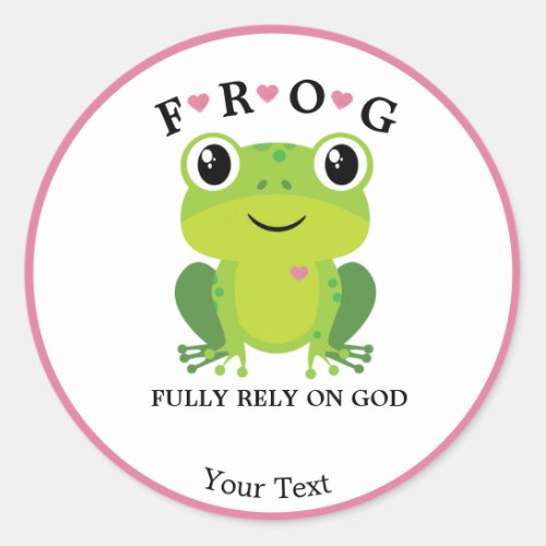 Frog Fully Rely on God Pink Hearts  Classic Round Sticker