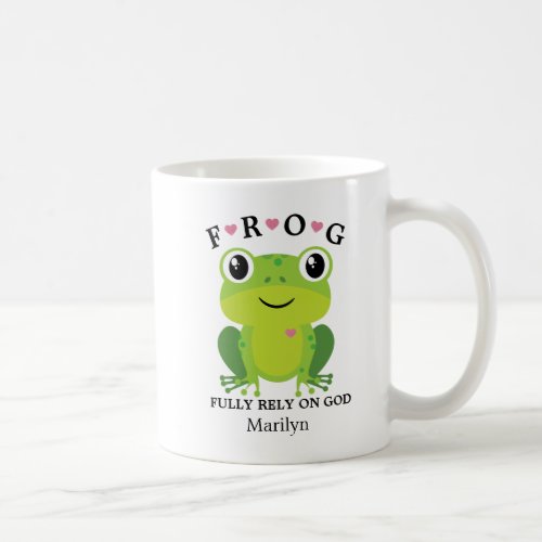 Frog Fully Rely on God Pink Hearts Coffee Mug