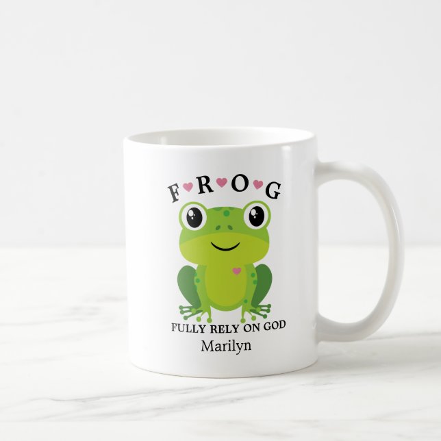 Frog Fully Rely on God Pink Hearts Coffee Mug (Right)