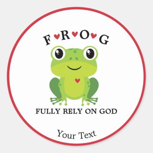 Frog Fully Rely on God Red Hearts Classic Round Sticker