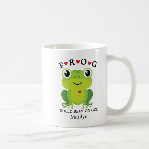 Frog Fully Rely on God Red Hearts Coffee Mug