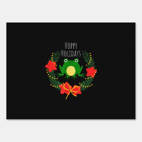 Frog  Funny Hoppy Holidays Christmas Wreath Frog Sign