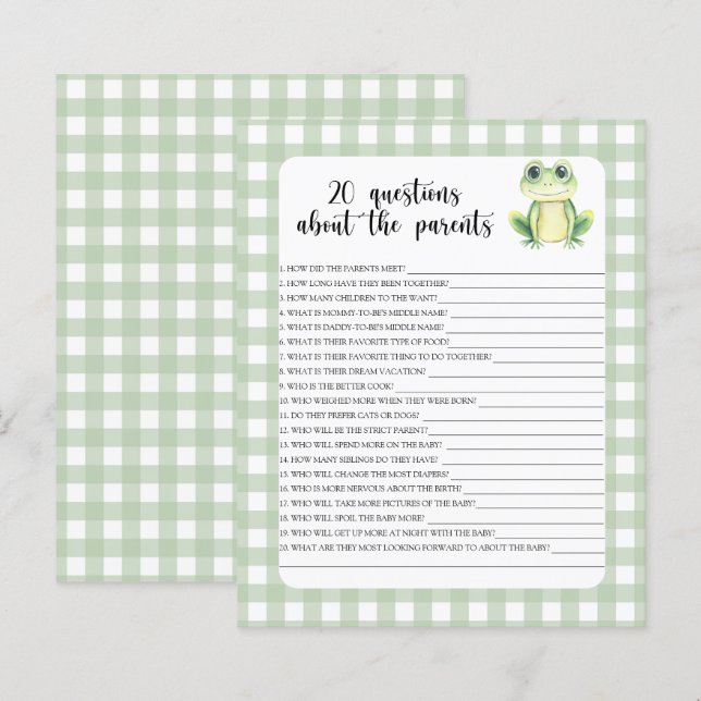 Frog - games - 20 questions about the parents (Front/Back)