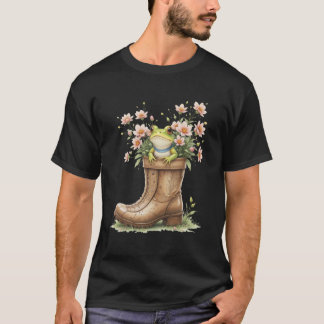 Frog Garden Boots Floral Spring Amphibian Frog Aes T-Shirt